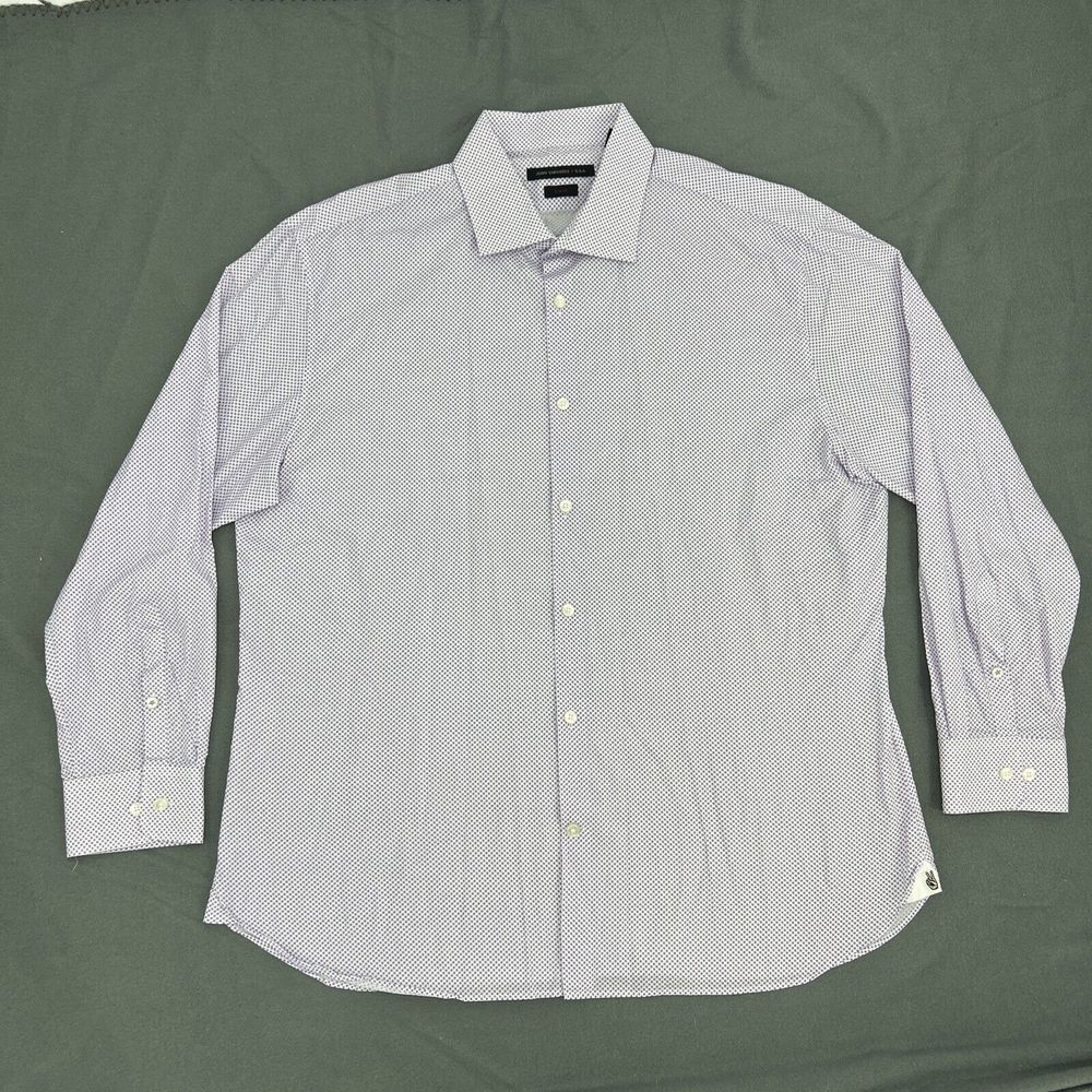 John Varvatos Shirt Men 17 32/33 White Geometric Button Up Slim Fit Dress Casual